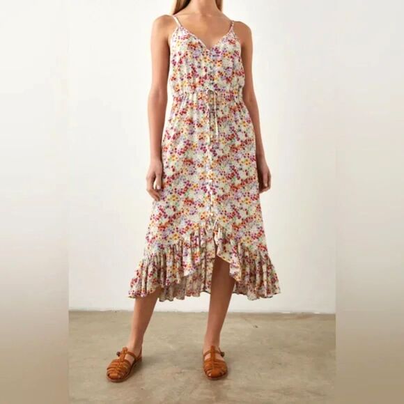 Rails Frida Floral Asymmetric Hem Dress Size Medium White Pink Sundress Feminine - Picture 1 of 7
